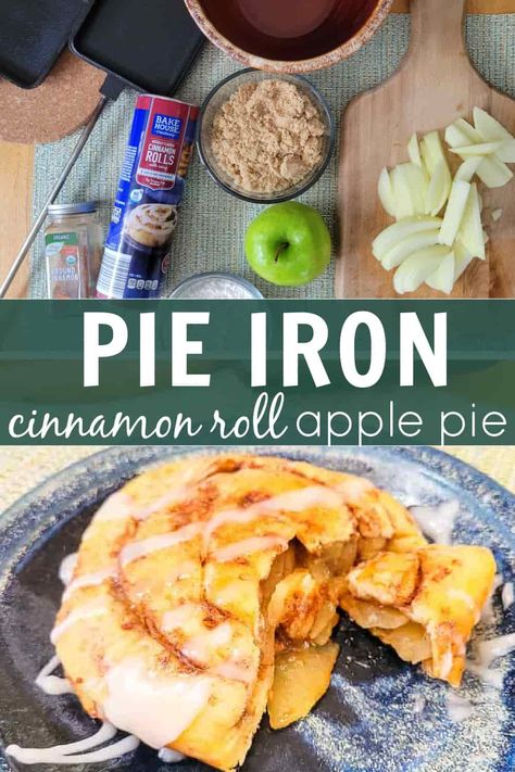 Camping Cinnamon Roll Apple Pie - Refresh Camping Dessert Pudgy Pie Recipes, Cast Iron Pie Camping Recipes, Hobo Pies Recipes, Pie Dessert Recipes, Pudgy Pie Recipes, Cast Iron Pie, Easy Homemade Apple Pie, Hobo Pies, Cinnamon Roll Crust