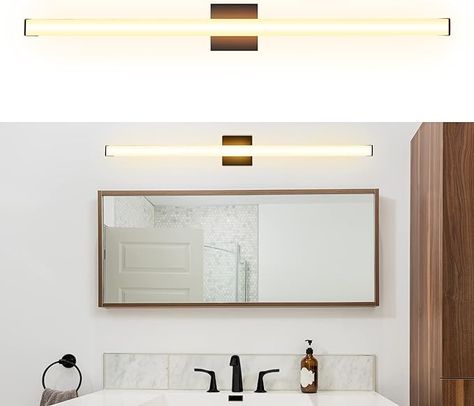 Ultralux Slim LED Vanity Light Bar - Wall Mounted LED Light Bar - TRIAC Dimmable, Modern Bathroom Light Fixture - 14.5 W, 3000K, Bright LED Vanity Mirror Light - (36 inch - 1 Pack, Black) - Amazon.com Bathroom Vanity Light Bar Over Mirror, Light Bar Bathroom Vanity, Linear Light Over Mirror, Vanity Lighting Over Mirror, Bathroom Linear Led Pendant Lights Hanging Over Vanity, Led Vanity Mirror Rectangle, Modern Bathroom Light Fixtures, Vanity Light Bar, Modern Bathroom Lighting