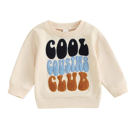 PRICES MAY VARY. 【Material】Toddler crewneck sweatshirt,made of 35% Cotton 65% Polyester.Super soft,breathable,skin friendly and cozy.Cool cousin club embroidered matching cousin outfits,cousin crew shirts for kids baby,so cute. 【Designs】Baby cousin crew outfit,toddler sweatshirt,''COOL COUSIN CLUB'' letter embroidered,baby crewneck sweatshirt,long sleeve cousin crew shirt,oversized sweater pullover top,loose fit.Kids cool cousin club sweatshirt,cousin crew sweatshirts,retro groovy cool cousin cl Colorful Lettering, Matching Sibling Outfits, Baby Bubble Romper, Fall Baby Clothes, Holiday Clothes, Baby Girl Outfit, Club Sweatshirts, Sleeves Clothing, Cute Fall Outfits