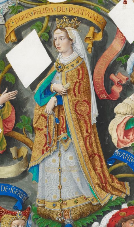 Philippa of Luxembourg was the daughter of Count Henry V of Luxembourg and his wife, Marguerite of Bar. She married John II, Count of Holland. Two of her granddaughters were Philippa of Hainault, Queen consort of England, and Margaret II, Countess of Hainault in her own right and wife of Holy Roman Emperor Louis IV. Portuguese Royal Family, John Of Gaunt, House Of Plantagenet, History Of Portugal, Medieval England, Medieval Woman, Wars Of The Roses, English History, British Library