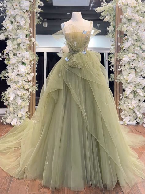 Green Big Dress, Long Graduation Dress, Sage Green Wedding Dress, Long Sweet 16 Dresses, Big Prom Dresses, Green Princess Dress, Green Long Prom Dress, Green Wedding Dress, Prom Dress Green