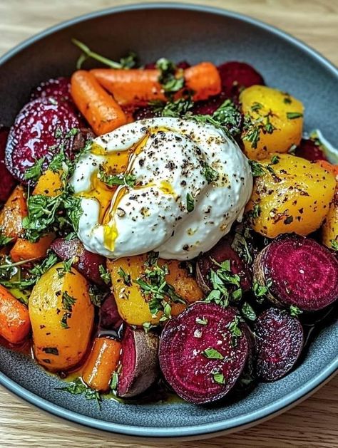 The Pionneer Woman Ree Drummond Community ! | VIBRANT ROASTED BEETS & CARROTS WITH CREAMY BURRATA SALAD 🥗🌈🧀 | Facebook Carrots Salad, Sauteed Beet Greens, Salad With Burrata, Beets And Carrots, Beef Tips And Noodles, Roasted Beets And Carrots, Burrata Recipe, Beets Carrots, Mexican Casserole Recipe