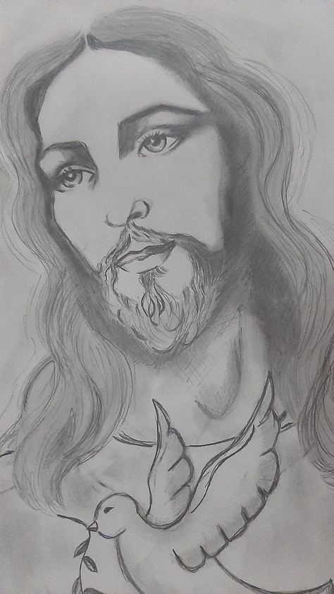 drawing How To Draw God, Jesus Sketch Pencil Easy, How To Draw Jesus, Jesus Face Drawing, Christian Drawings Pencil, Drawing Ideas Jesus, Jesus Pencil Drawing, Jesus Drawing Easy, Biblical Art Drawings