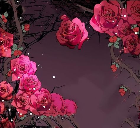 Anime Roses Flowers, Anime Rose Aesthetic, Rose Anime Aesthetic, Anime Rose Flowers, Manhwa Background, Galaxia Wallpaper, Anime Flower, Collage Mural, Rose Wallpaper