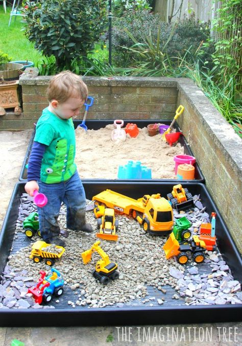 DIY Sand Box and Gravel Pit - The Imagination Tree Natural Play Spaces, Kid Friendly Backyard, Outdoor Kids Play Area, Play Area Backyard, Backyard Kids Play Area, Outdoor Play Spaces, Play Garden, Outdoor Play Areas, Diy Playground