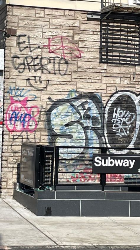 #citycore #nyc #subway #citylife #brooklyn Ny Subway Aesthetic, Brooklyn Ny Aesthetic, Nyc Subway Aesthetic, Brooklyn Subway, New York Subway Photography, Ny Aesthetic, Subway Aesthetic, Ny Subway, Graffiti On Trains Nyc Subway