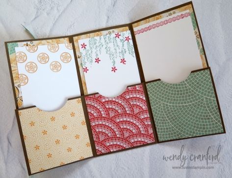 How To Make a Tri Fold Pocket Card feat. Mosaic Mood | Luvin Stampin Envelope Pockets For Junk Journals, Paper Card Diy, Pocket Cards Tutorial, Folding Cards, Fancy Fold Card Tutorials, Tri Fold Cards, Diy Journal Books, Fun Folds, Pocket Card