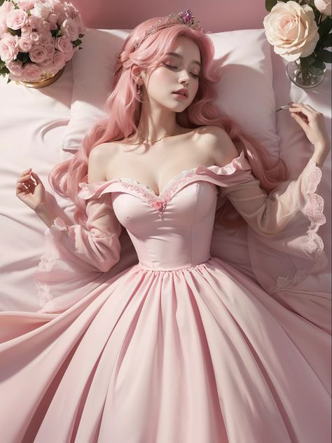 Light Aesthetic, Historical Dresses, Fantasy Character Design, Soft Colors, Fairy Tale, Sleeping Beauty, Fairy Tales, Character Design, Pink