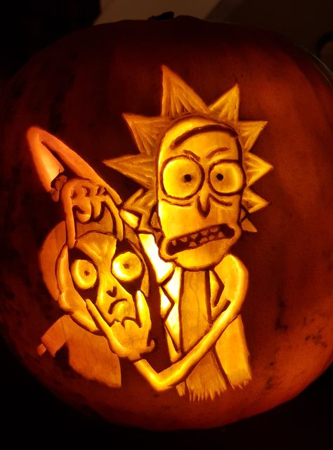 Rick & Morty bespoke Pumpkin carving Unique Pumpkin Carving, Pumpkin Carving Idea, Unique Pumpkin Carving Ideas, Halloween Pumpkin Decor, Pumpkin Inspiration, Cute Pumpkin Carving, Pumkin Carving, Pumpkin Stencils, Fake Pumpkins