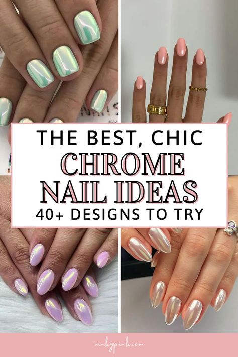 30+ Chic Chrome Nail Ideas - Winky Pink Summer Nails Chrome Pink, Light Colored Chrome Nails, Summer 2024 Chrome Nails, Chrome Nail Ideas Summer, Summer Nail 2024 Trends Chrome, Short Summer Nails 2024 Chrome, Pink And Yellow Chrome Nails, Summer Metallic Nails, Chrome Nails For Summer