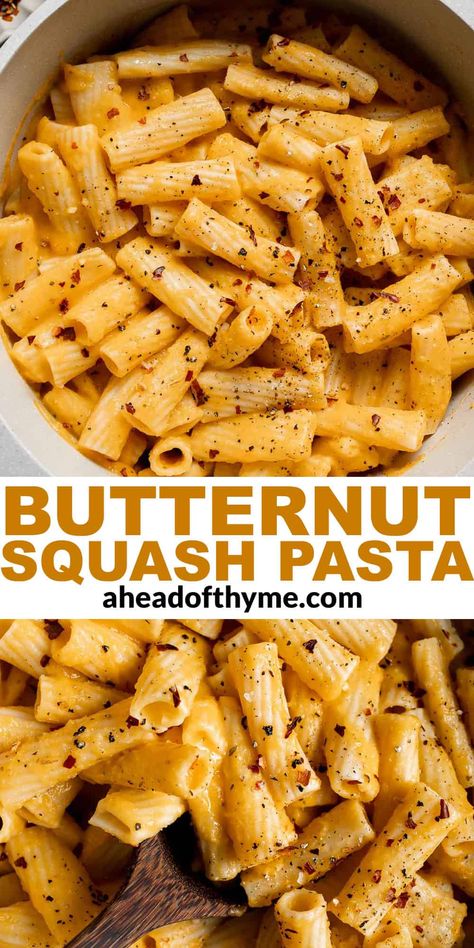 Grilled Cheese Social Baked Feta Butternut Squash Pasta, Butternut Squash Dinner Recipes Healthy, Butternut Puree Recipes, Butternut Squash Fettuccine Alfredo, Squash And Pumpkin Recipes, Spicy Butternut Squash Pasta, Vegan Butternut Squash Pasta Sauce, Butter Ut Squash Recipe, Butternut Spaghetti Recipes