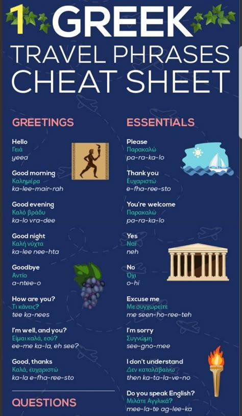 Greek Travel Phrases, Greek Phrases For Travelers, Learn Greek Language, Quotes About Teamwork, Learning Greek, Greece Travel Tips, Greek Isles Cruise, Greek Cruise, Mediterranean Vacation