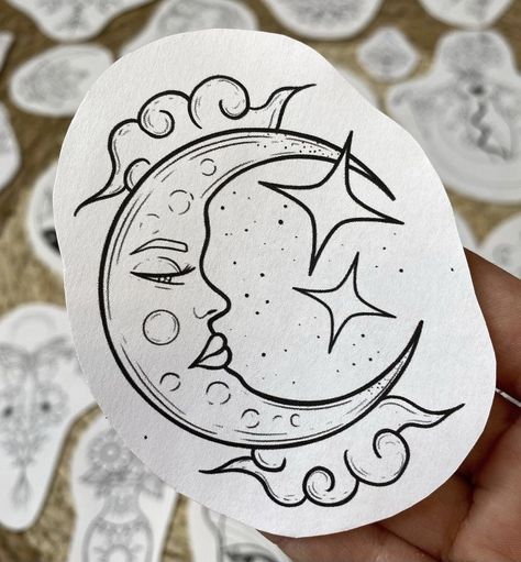 Moon With Face Tattoo Designs, Sun And Moon Tattoo Sketch, Moon Tattoo With Face, Moon Face Drawing, Moon With Face Tattoo, Moon Flash Tattoo, Sun And Moon Tattoo Stencil, Moon Face Tattoo, Sun And Moon Drawing