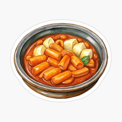 Get my art printed on awesome products. Support me at Redbubble #RBandME: https://www.redbubble.com/i/sticker/Tteokbokki-by-Morbaklava/158779911.EJUG5?asc=u Tteokbokki Drawing, Korean Food Stickers, November Themes, Food Drawings, Korean Stickers, Cute Food Art, Illustration Food, Food Stickers, Food Drawing