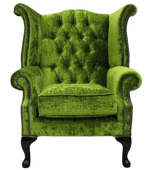 Chesterfield Sofa Dimensions, Velvet Wing Chair, Queen Anne Chair, Velvet Chesterfield, Velvet Footstool, High Back Armchair, Value Furniture, Green Velvet Sofa, Pistachio Green