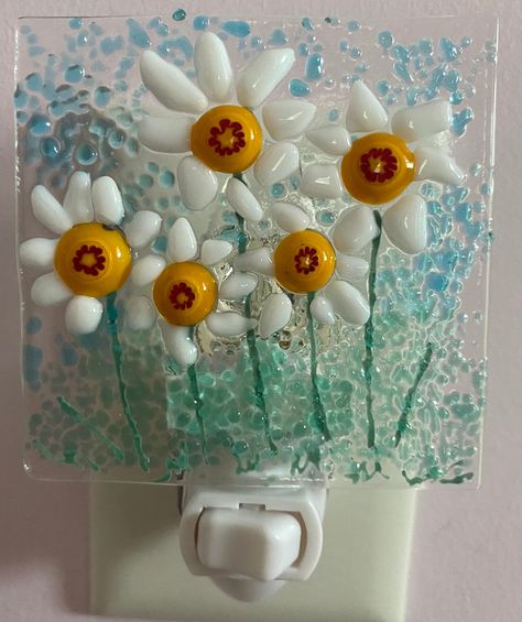 Daisy Ideas, Nite Lights, Spring Night, Fused Glass Artwork, Spring Nights, Light Panel, Bedroom Guest, Shattered Glass, Glass Artwork