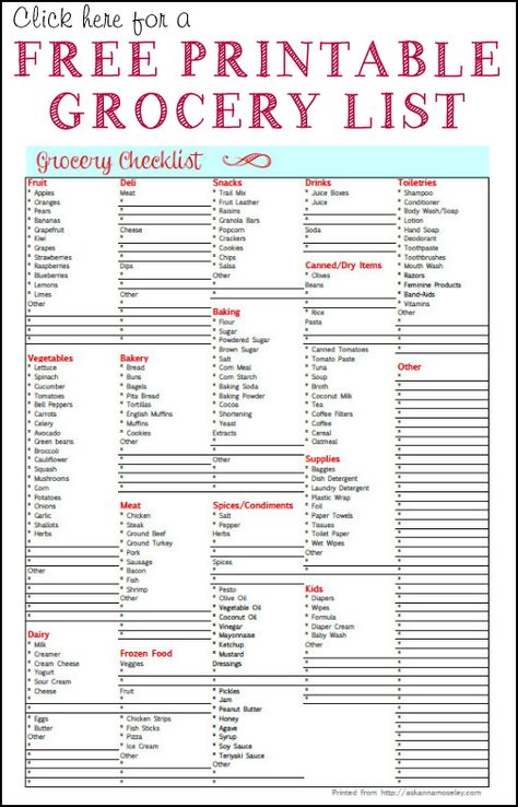 Printable grocery list - I need to do this!  I keep forgetting stuff every single time I go to the store! Free Printable Grocery List, Grocery List Printable Free, Grocery Checklist, Free Budget Printables, Printable Grocery List, Budget Template Free, Grocery List Template, Grocery List Printable, Free Budget