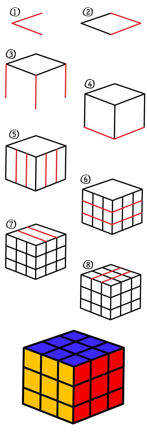 Learn how to draw a Rubik’s Cube. The Rubik’s Cube has always been one of my favorite toys. I could always solve one or two sides, but never the whole thing. Did you know you can learn how to solve the Rubik’s Cube on their official website? It’s true! After your child finishes drawing with … Rubix Cube Drawing Art, Rubiks Cube Drawing Sketch, Rubiks Cube Art Drawing, Rubix Cube Painting, How To Draw A Rubix Cube, Rubik Cube Drawing, How To Draw A Cube Step By Step, How To Draw A Cube, Rubix Cube Drawing