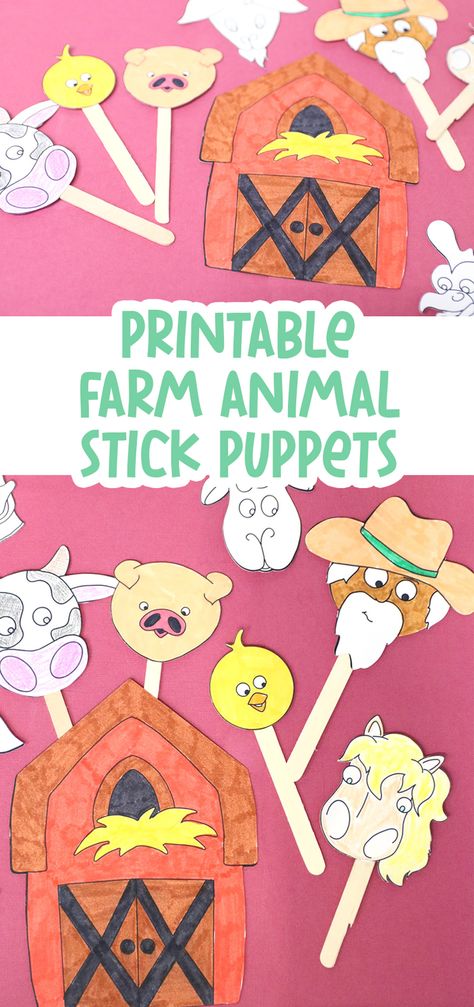 Farm Animal Stick Puppets Animal Stick Puppets, Old Mcdonald Had A Farm, Farm Animals Activities, Old Mcdonald, Animal Themed Birthday Party, Camping Classroom, Farm Animal Crafts, Puppets For Kids, Paper Bag Puppets