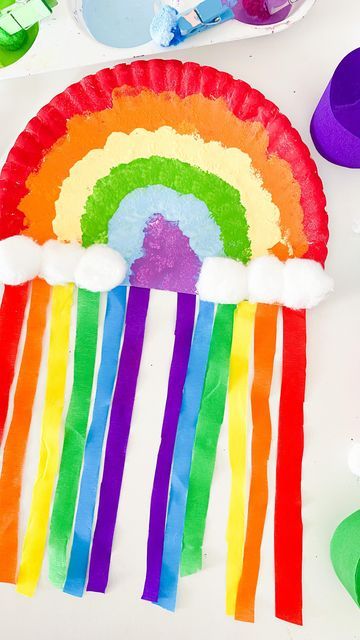 Kids Craft and Learning Page on Instagram: "Streamer Rainbow 🌈 follow @abcdeelearning for more kids ideas" Paper Plates Crafts, Rainbow Plate, Sponge Crafts, Rainbow Craft, March Themes, Fun Easter Crafts, Creative Kids Crafts, Rainbow Crafts, Cute Rainbow