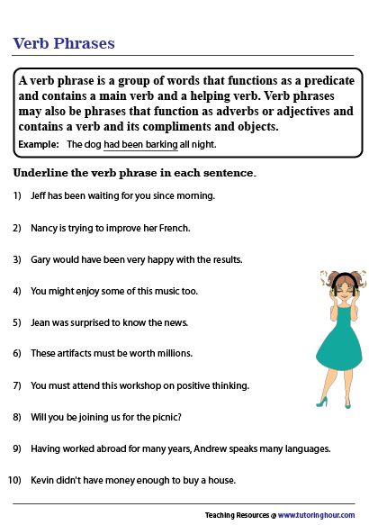 Verb Phrases Worksheet, Direct And Indirect Objects, Verb Phrases, Grade 4 English, Math Basics, Easy Grammar, Active And Passive Voice, Main Verbs, Ela Worksheets