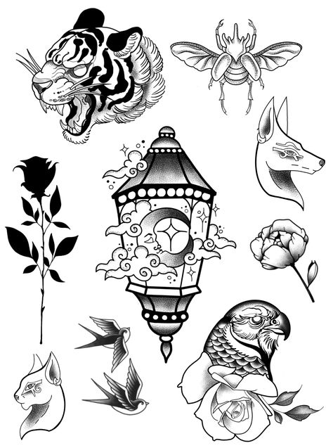 Realistic Small Tattoo Design, Black And White Anime Tattoo Ideas, Black Neo Traditional Tattoo, Neo Traditional Patchwork, Black Work Tattoo Flash, Traditional Style Tattoo Black And White, Traditional Tattoo Art Black And White, Flash Tattoo Blackwork, Black Work Tattoo Blackwork