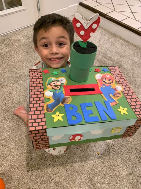 Pre K Valentines Box Boy, Mario Brothers Valentine Box Ideas, Super Mario Bros Valentines Boxes, Mario Bros Valentines Boxes, Super Mario Valentine Boxes Diy, Valentine’s Box Ideas For Boys, Mario Valentine Box Ideas, Super Mario Valentine Boxes, Mario Valentines Boxes