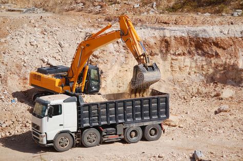 Excavator loading dumper truck with sand. At construction site #Sponsored , #Affiliate, #ad, #loading, #construction, #site, #dumper Dumper Truck, Branding Design Inspiration, Riding Lawnmower, Stock Photography Free, Dump Truck, Construction Site, Outdoor Power Equipment, Branding Design, Stock Images