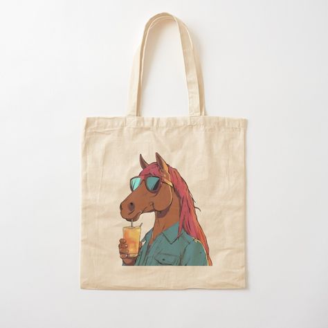 Get my art printed on awesome products. Support me at Redbubble #RBandME: https://www.redbubble.com/i/tote-bag/Drunk-horse-by-Citybubbleds/164557167.P1QBH?asc=u Horse Tote Bag, Wearing Sunglasses, The Horse, Casual Shirt, Bag Sale, Tote Bags, Awesome Products, Straw, Horses