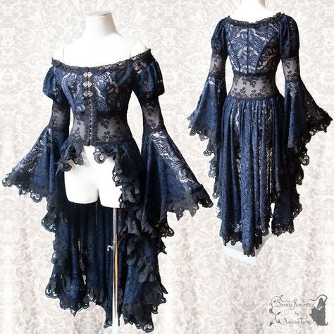 Blue Gothic Outfit, Dark Siren Core Outfits, Dark Siren Fashion, Blue Witch Outfit, Dark Siren Outfit, Fontaine Outfits, Blue Goth Outfits, Underworld Outfit, Blue Grunge Outfit