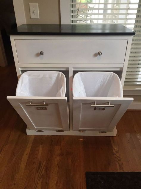 Trash Can Cabinet, Kitchen Redesign, Kitchen Trash Cans, Trash And Recycling Bin, Recycle Trash, Trash Bins, Garbage Can, Flipping Furniture, Recycling Bins