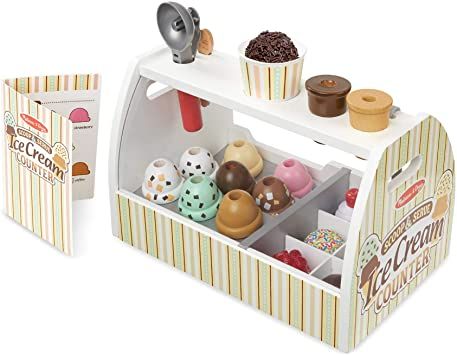 Melissa & Doug Wooden Scoop & Serve Ice Cream Counter (Play Food and Accessories, 28 Pieces, Realistic Scooper, Great Gift for Girls and Boys - Best for 3, 4, 5 Year Olds and Up) Ice Cream Shop Toy, Ice Cream Counter, Play Ice Cream, Serve Ice Cream, Play Food Set, Pretend Food, Wooden Scoop, Melissa And Doug, Toy Food