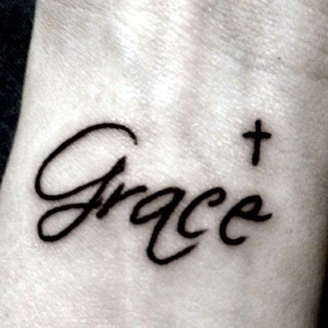 Grace Wrist Tattoo, Grace Tattoo Ideas, Grace Tattoos For Women, Tattoo Grace, Believe Wrist Tattoo, Grace Tattoo, Love Wrist Tattoo, Wrist Tattoos Words, Cross Tattoo On Wrist