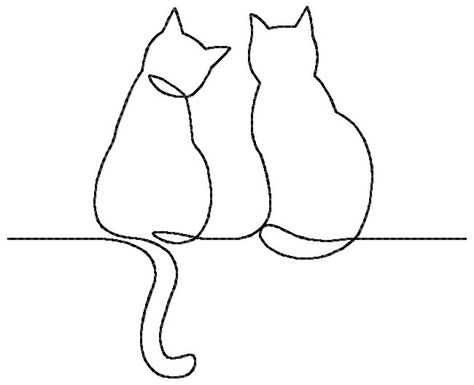 .PES 2 Cats Line Art, Two Cats Line Art, Two Cats Embroidery, Double Cat Tattoo, Two Cats Tattoo Simple, Line Art Drawings Cat, Line Art Cats, Canvas Sewing Art, Canvas Embroidery Ideas