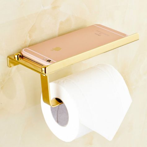 Stainless Steel Toilet Paper Holder Resistant European Golden Tissue Paper Rack With Mobile Phone Holder Chrome Finish Bath Set Paper Phone, Wall Mounted Storage Shelves, Toilet Paper Holder Wall, Stainless Steel Toilet, Toilet Paper Roll Holder, Toilet Paper Storage, Shelf Rack, Toilet Tissue, Paper Holders