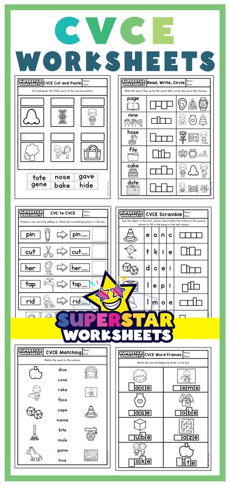 Get your child excited about phonics with our free CVCE word worksheets! Printable and perfect for building spelling and reading skills. Cvce Words Worksheets, Magic E Words Worksheet, Silent E Worksheets Free, Cvce Worksheets, Long Vowel Worksheets, Reading And Writing Skills, Magic E Words, Phonics Interventions, Cvc Words Worksheets