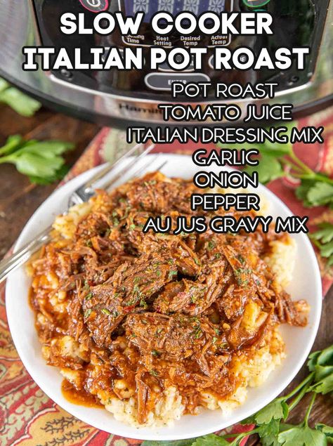 Plain Chicken - Slow Cooker Italian Pot Roast – I finally found a pot roast that I like! This is hands-down THE BEST pot roast recipe EVER! Not only is this delicious, but it is also super easy to make! GET THE RECIPE--> https://buff.ly/2U2eMsp | Facebook Best Pot Roast Ever, Best Pot Roast Recipe, The Best Pot Roast, Italian Pot Roast, Slow Cooker Italian, Parmesan Risotto, Au Jus Gravy, Best Pot Roast, Italian Dressing Mix