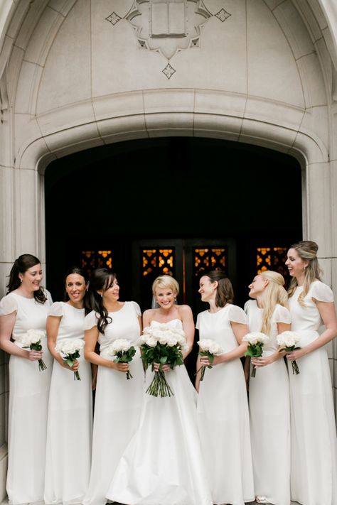 Bridesmaid Dresses - All White Wedding Ideas - joanna august - Mint Photography #bridesmaiddress #bridesmaids #bridesmaiddresses #white #white #wedding #weddingplanning Colors For Bridesmaid Dresses, Tangerine Bridesmaid Dresses, Winter White Wedding, Fuchsia Bridesmaid Dresses, Watermelon Bridesmaid Dress, White Wedding Ideas, Mint Photography, Peach Bridesmaid, Peach Bridesmaid Dresses