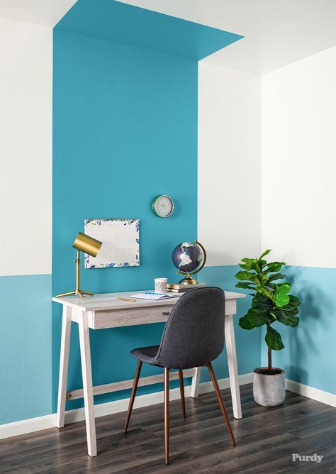 Project - Paint a Color Block Wall | Purdy Colorblocked Walls, Colour Blocking Interior, Office Wall Colors, Color Block Wall, Home Office Colors, Interior Design Color, Wall Paint Designs, Block Wall, Home Room Design