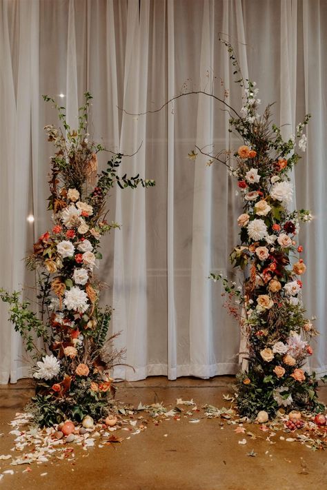 Autumnal Wedding Arch, Fall Wedding Stage Decor, Autumn Wedding Flower Arch, Fall Wedding Arches Indoor, Moody Wildflower Wedding, Autumn Wedding Florals, Autumn Wedding Backdrop, Autumn Wedding Arch, Autumn Flowers Wedding