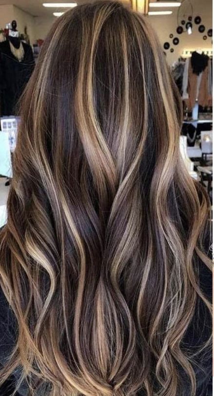 Hair Dies Ideas For Brunettes, Chocolate Mocha Hair Color Balayage, Heavy Highlights On Dark Hair, Dimensional Highlights, Baylage Hair, Highlights For Dark Brown Hair, Hair References, Mom Hair, Creative Hair Color