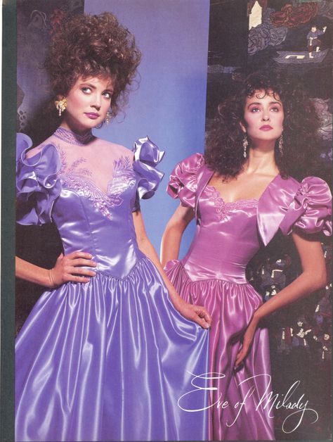 1986 hair!  Love the color of the dresses.  Feb/Mar 1986 Brides Magazine 1980 Dresses Prom, 80s Prom Night Party, Dresses In The 80s, 80 Prom Dress, 80s Evening Gown, 80s Dresses Prom, 80's Prom Dresses, 80s Prom Dress Aesthetic, 80s Semi Formal