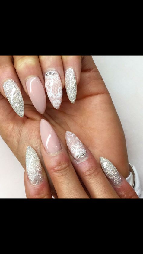 Prom Nails French, Oval Acrylic Nails, Prom Nail Designs, Prom Nails Red, Prom Nails Silver, Ombre Nail, Nails Prom, Nails Glitter, Nail Designs Glitter