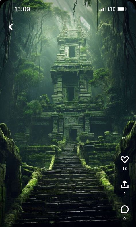 Jungle Temple, The Game Of Life, Temple Ruins, Ancient Temple, Fantasy City, Ancient Mysteries, Fantasy Places, Ancient Temples, Fantasy Art Landscapes