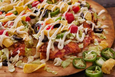 Taco Pizza is a delightful fusion of two beloved classics: tacos and pizza. This creative dish combines the zesty flavors of traditional tacos with the comforting elements of a pizza, resulting in a unique culinary Taco Pizza With Pizza Crust, Traditional Tacos, Chicken Legs Recipe, Perfect Baked Chicken, Taco Pizza Recipes, Fresh Corn Salad, Chicken Biryani Recipe, Chicken Leg Recipes, Mexican Pizza