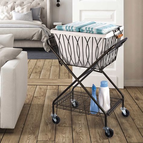 Artesa Verona Laundry Cart with Removable Basket Laundry Cart, Folding Laundry, Large Basket, Metal Baskets, Large Baskets, Laundry Room Organization, Compact Storage, Laundry Room Decor, Bottom Shelf