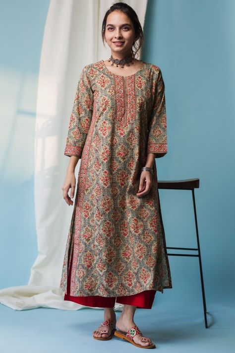 Moti Work, Willow Grove, Kurta Dress, Cotton Kurti Designs, Green Tone, Half Sleeve Shirts, Designer Salwar Suits, Kurta Designs Women, Straight Kurta