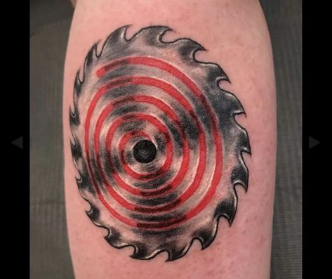 Saw Spiral Tattoo, Saw Tattoo Horror, Saw Movie Tattoo Ideas, Saw Tattoo Design, Saw Movie Tattoo, Pendulum Tattoo, Saw Tattoo Jigsaw, Hellraiser Tattoo, Saw Tattoo