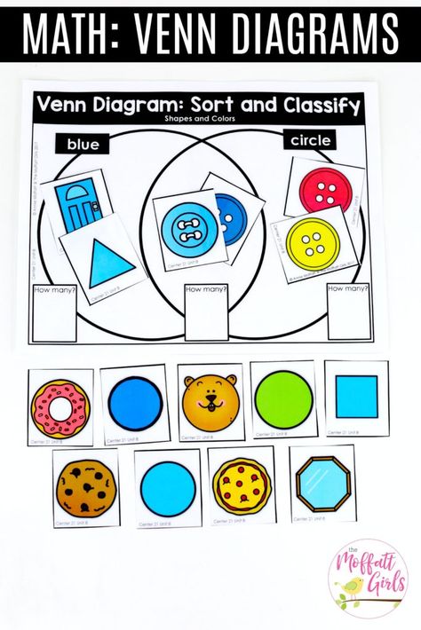 Kindergarten Math: Venn Diagrams- fun way to introduce classifying and sorting! Carroll Diagram, Data Analysis Activities, Venn Diagram Activities, Math Patterns, Transitional Kindergarten, Math Measurement, Kindergarten Games, Math Center Activities, Kindergarten Math Activities