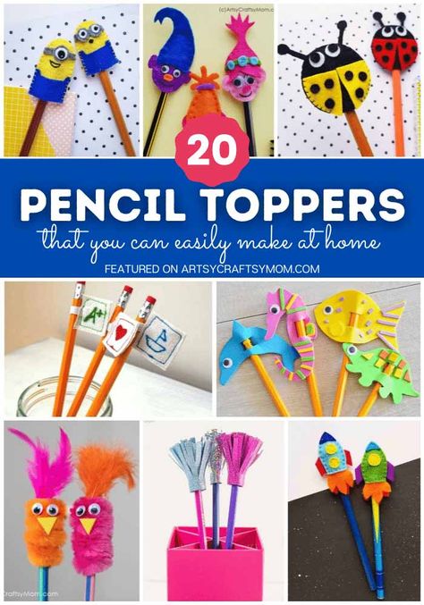 20 DIY Pencil Toppers for Kids to Make 1 Pencil Toppers Diy, Paper Craft Ideas For Kids, Pencil Topper Crafts, Escuela Diy, Cupcake Crafts, Pen Toppers, Pencil Crafts, Toppers Diy, Diy Pencil